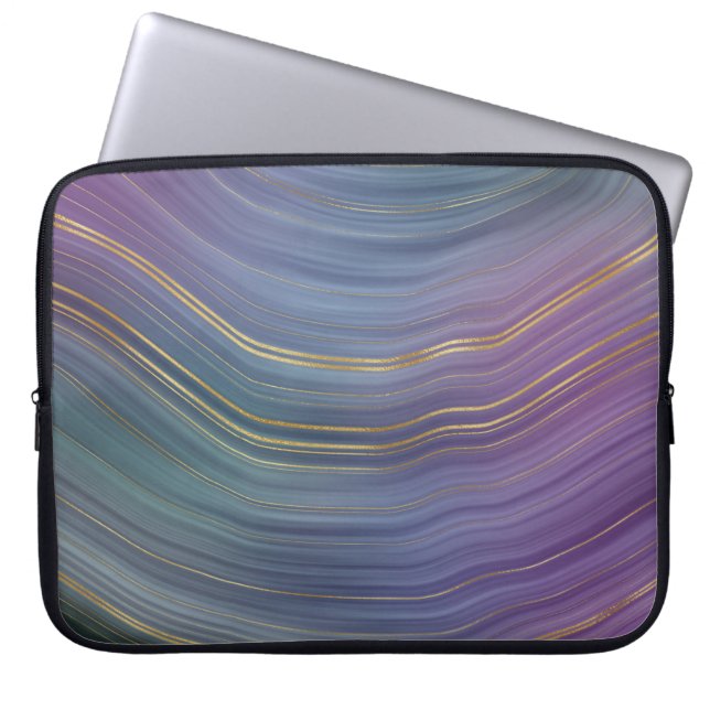 Cool Strata | Beautiful Blue Purple and Gold Agate Laptop Sleeve (Front)