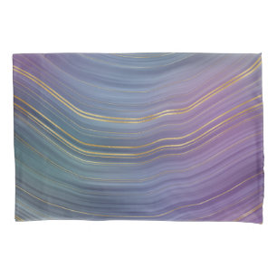Cool Strata   Beautiful Blue Purple and Gold Agate Pillowcase