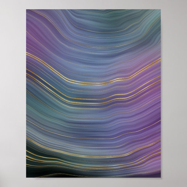 Cool Strata | Beautiful Blue Purple and Gold Agate Poster (Front)