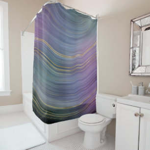 Cool Strata   Beautiful Blue Purple and Gold Agate Shower Curtain
