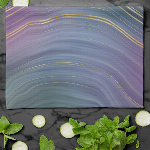 Cool Strata   Beautiful Blue Purple and Gold Agate Tea Towel