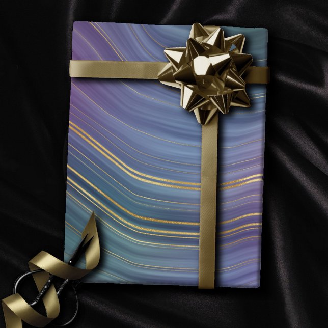 Cool Strata | Beautiful Blue Purple and Gold Agate Wrapping Paper (Creator Uploaded)