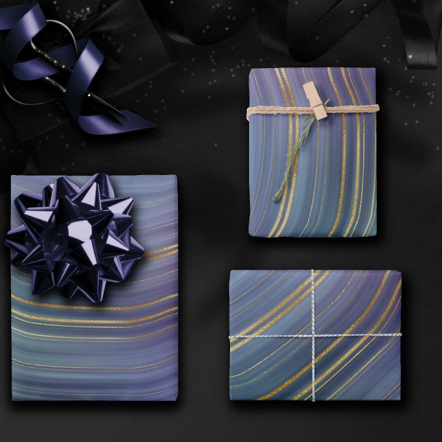 Cool Strata | Beautiful Blue Purple and Gold Agate Wrapping Paper Sheet (Creator Uploaded)