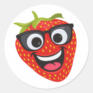 Cool Strawberry Character – Fun Kawaii Fruit Art Classic Round Sticker