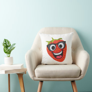 Cool Strawberry Character – Fun Kawaii Fruit Art Cushion