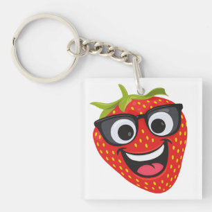 Cool Strawberry Character – Fun Kawaii Fruit Art Key Ring