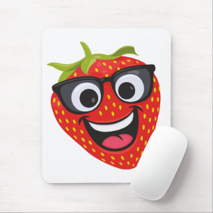 Cool Strawberry Character – Fun Kawaii Fruit Art Mouse Pad