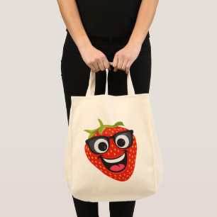 Cool Strawberry Character – Fun Kawaii Fruit Art Tote Bag