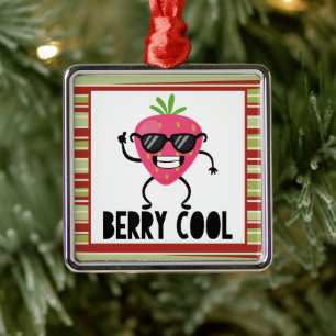 Cool Strawberry Wearing Glasses - Berry Cool Metal Ornament