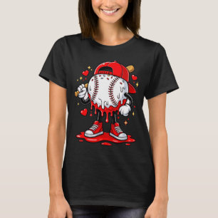 Cool Streetwear Baseball Character With Red Hearts T-Shirt