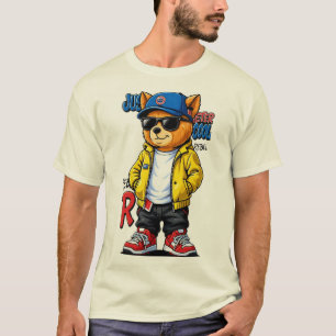 Cool Streetwear Bear Mascot Cartoon   Urban Rebel  T-Shirt