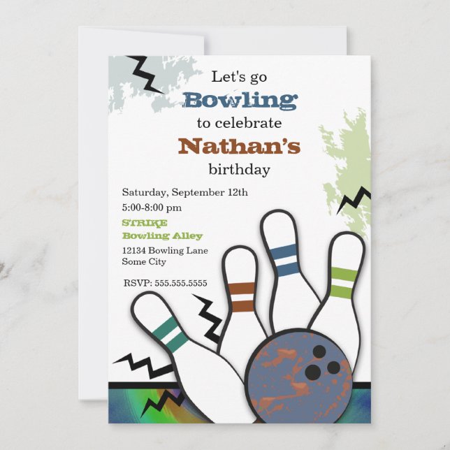 Cool Strike Bowling Invitation (Front)