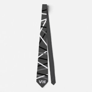 Cool Striped Guitar Grey White Black Initials  Tie