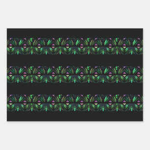 Cool Striped Peacock Crystal Black Green Pattern Wrapping Paper Sheet