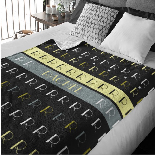 Cool Striped Replicated Monogram on black Fleece Blanket (Creator Uploaded)