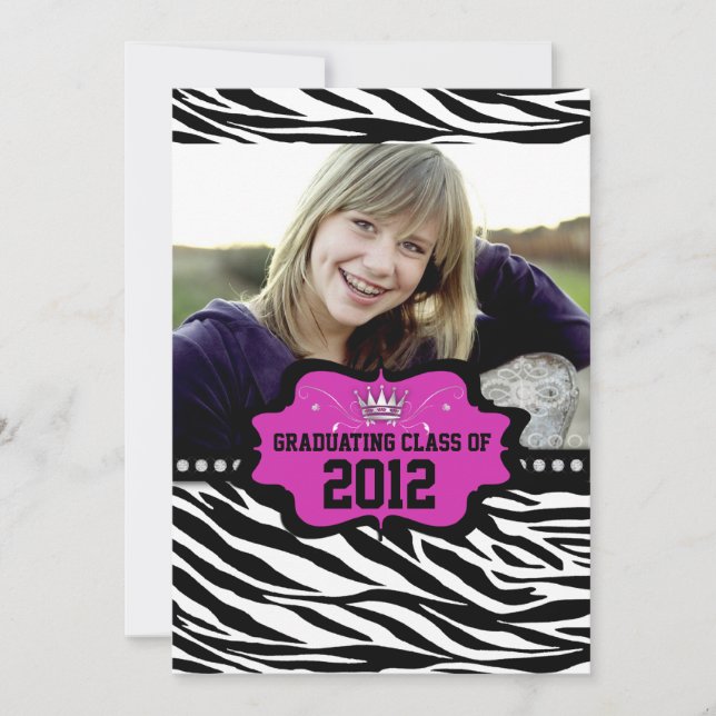Cool Striped Zebra Princess 2012 Graduation Invite (Front)