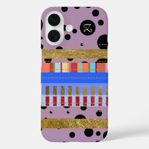 Cool Stripes and Dots & initial iPhone 16 Case