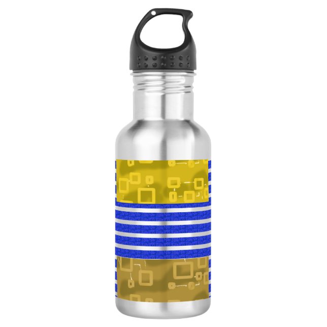 Cool Stripes Blue Gold Geometric  710 Ml Water Bottle (Front)