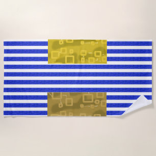 Cool Stripes Blue Gold Geometric  Beach Towel