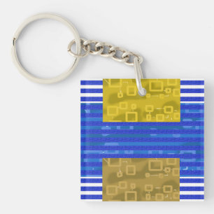 Cool Stripes Blue Gold Geometric Key Ring