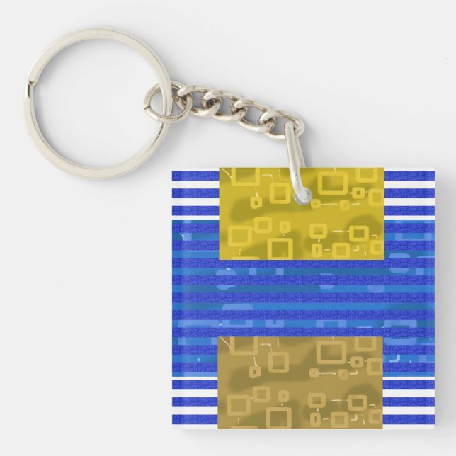 Cool Stripes Blue Gold Geometric  Key Ring (Front)