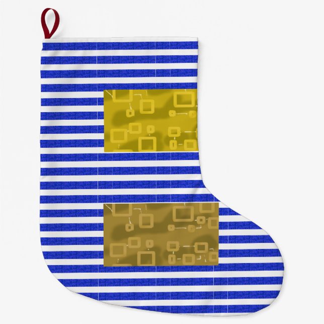 Cool Stripes Blue Gold Geometric Large Christmas Stocking (Front)