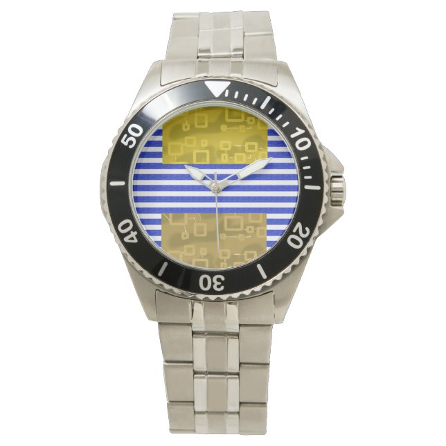 Cool Stripes Blue Gold Geometric  Watch (Front)