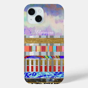 Cool Stripes Pattern With Name iPhone 15 Case