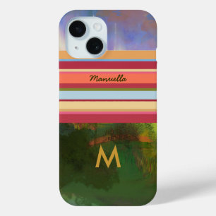 Cool Stripes with Initial iPhone 15 Case