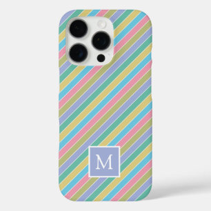 Cool Stylish Colourful Diagonal Striped Monogram iPhone 16 Pro Case