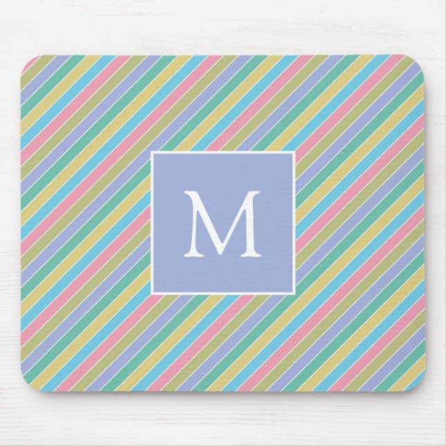 Cool Stylish Colourful Diagonal Striped Monogram Mouse Pad (Front)