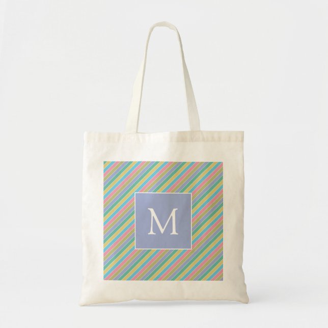 Cool Stylish Colourful Diagonal Striped Monogram Tote Bag (Front)