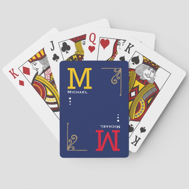 Cool Stylish Players Initial | Personalised Blue Playing Cards (Back)