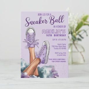 Cool Stylish Purple Birthday Sneaker Ball Party Invitation