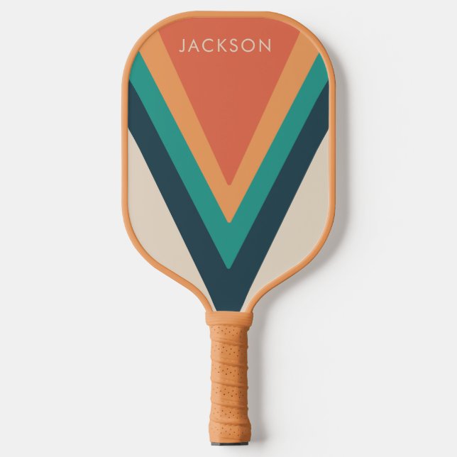Cool Stylish Retro Stripes Personalised Pickleball Paddle (Front)