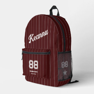 Cool Stylish Sporty Baseball Maroon Red Stripes Printed Backpack
