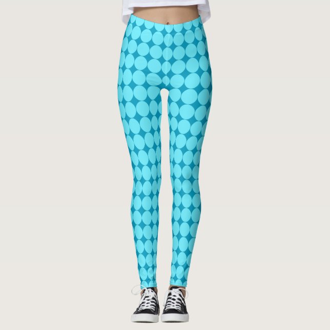 Cool Stylish Teal Light Blue Polka Dots Leggings (Front)