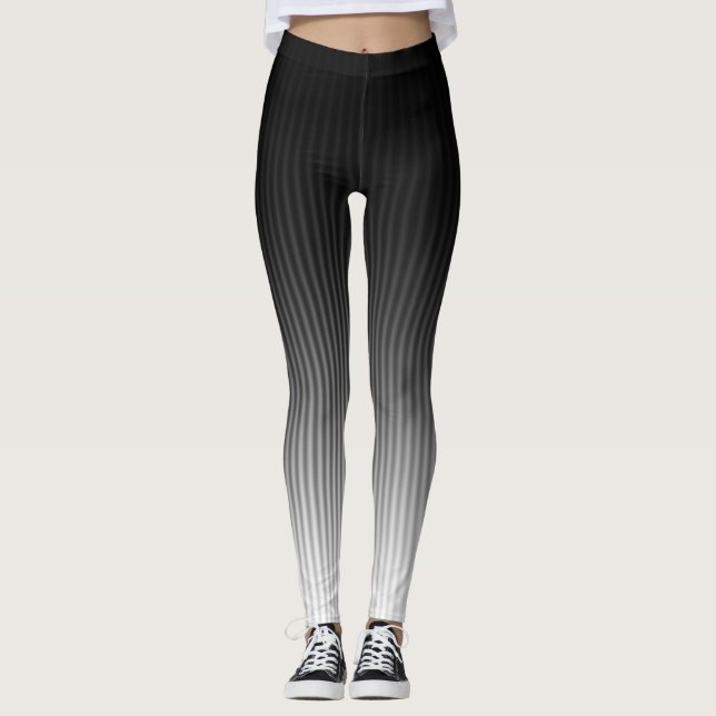 COOL Stylish Trendy Gradient Black & White Stripes Leggings (Front)