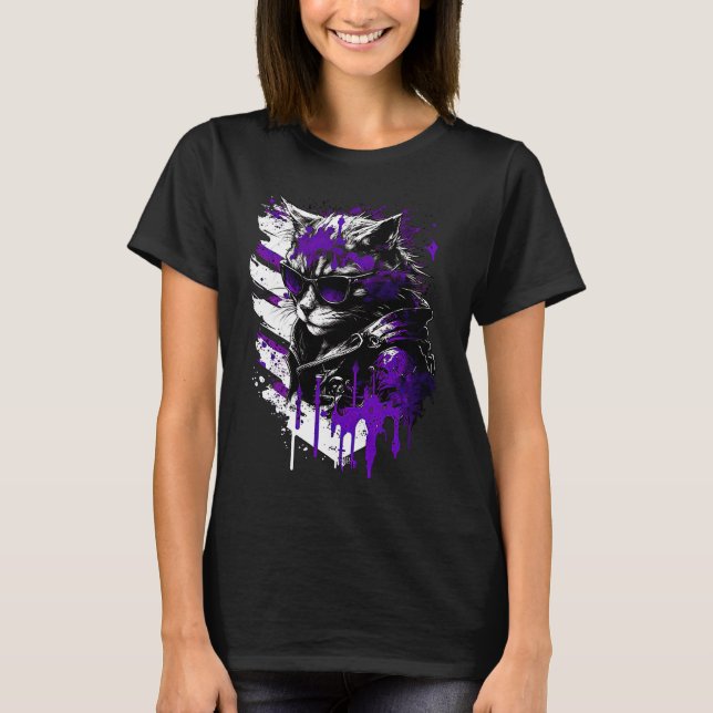 Cool Subtle Asexual Pride Cat Art Ace Pride Cat 1 T-Shirt (Front)