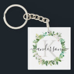 COOL SUCCULENT WREATH FOLIAGE WATERCOLOR MONOGRAM KEY RING<br><div class="desc">If you need any further customisation or any other matching items,  please feel free to contact me at info@yellowfebstudio.com</div>