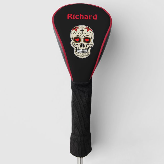 Cool Sugar Skull Human Skeleton Head Golf Head Cover (Front)