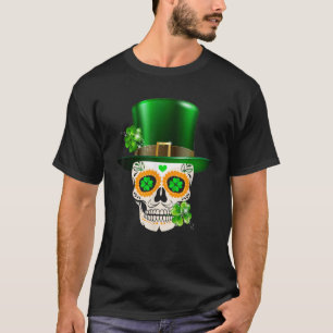 Cool Sugar Skull Saint Patrick s Day Shamrock Iris T-Shirt