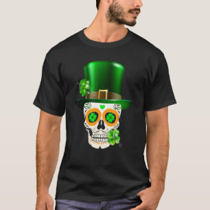 Cool Sugar Skull Saint Patrick's Day Shamrock Iris T-Shirt