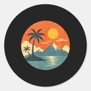 Cool Summer Beach Vacation Men Women Sunset Palm Classic Round Sticker