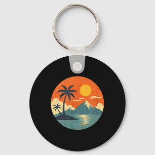 Cool Summer Beach Vacation Men Women Sunset Palm Key Ring