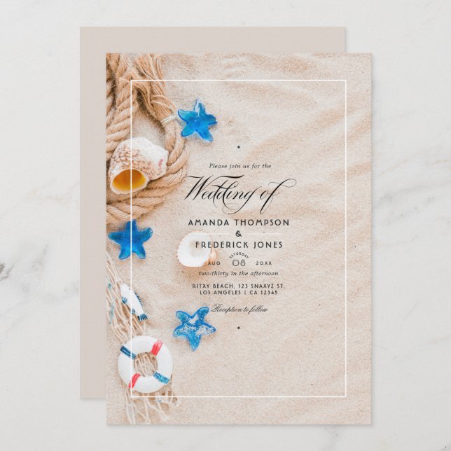 Cool Summer Beach Wedding Invitation (Front/Back)