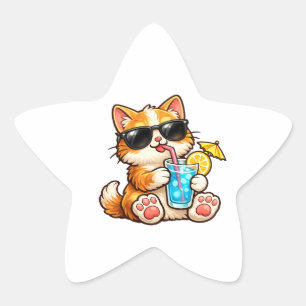 Cool Summer Cat Star Sticker