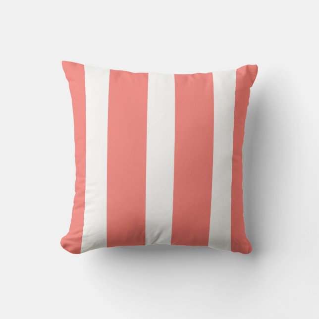 Cool Summer Coral Cabana Stripe Cushion (Front)