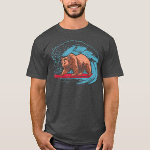 Cool summer design featuring a grizzly bear surfin T-Shirt