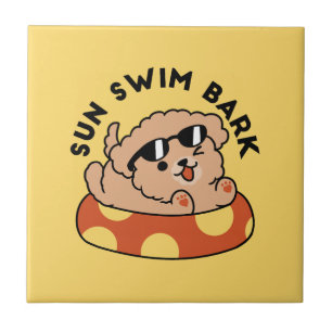 Cool Summer Dog Floating – Cute Puppy Pool Party Ceramic Tile